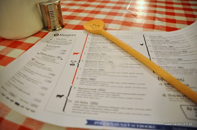 Kraków - Moaburger - menu