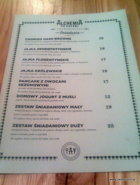Kraków - Alchemia od kuchni - menu śniadaniowe